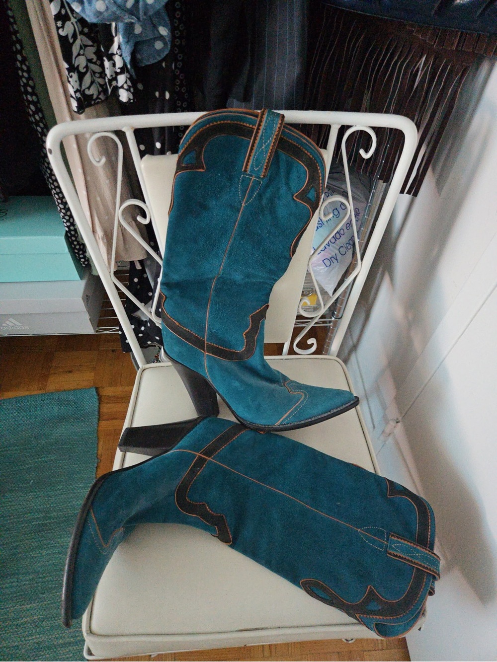 Beautiful Teal Suede Western Cowboy Boots - Vero Cuoio Sz 7